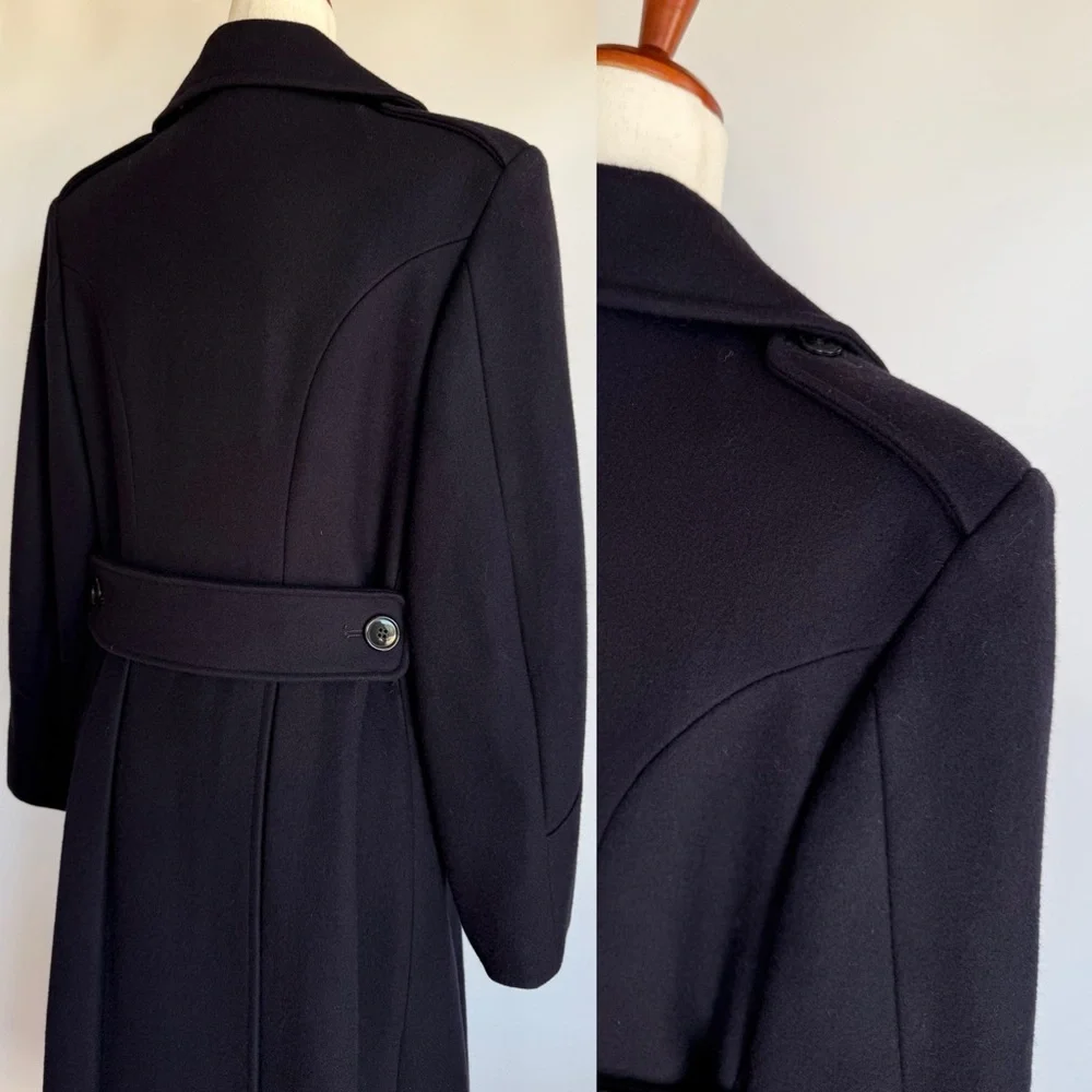 J Peterman Women’s Bobby Coat Long Peacoat Overcoat Wool Size 32 M Navy